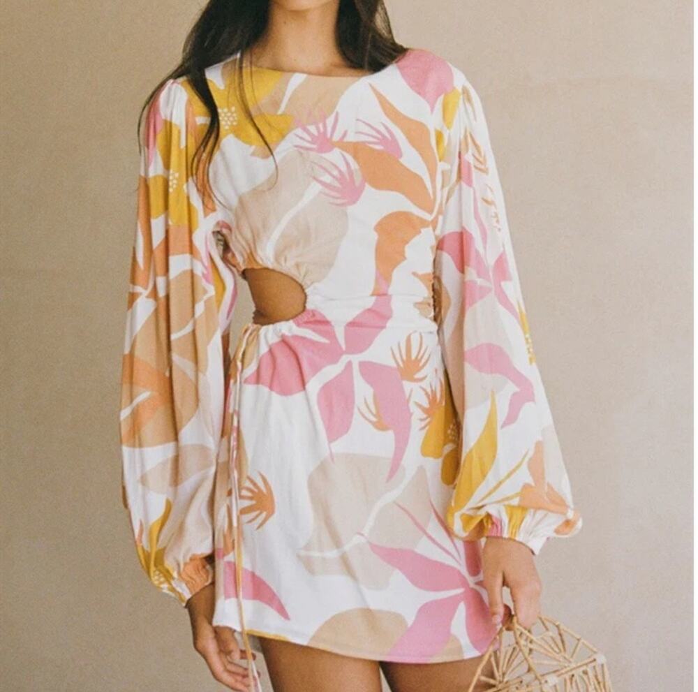 SABO SKIRT Zahlee Dress Size Extra Small Floral Sunset Cutout Crepe Mini NWT
